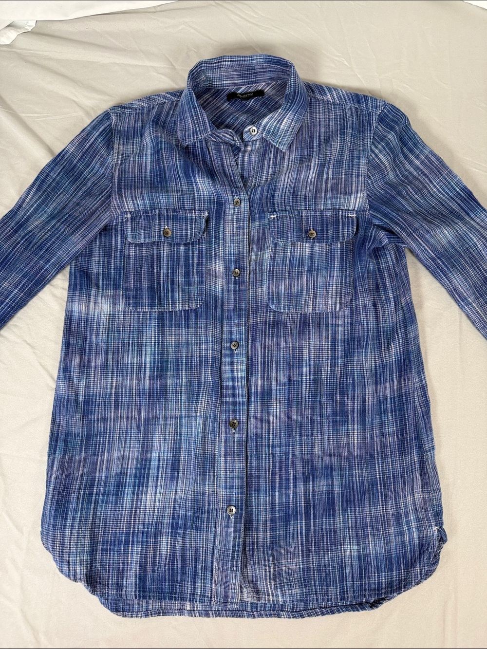 Madewell Blue Plaid Long-Sleeve Button-Down Shirt